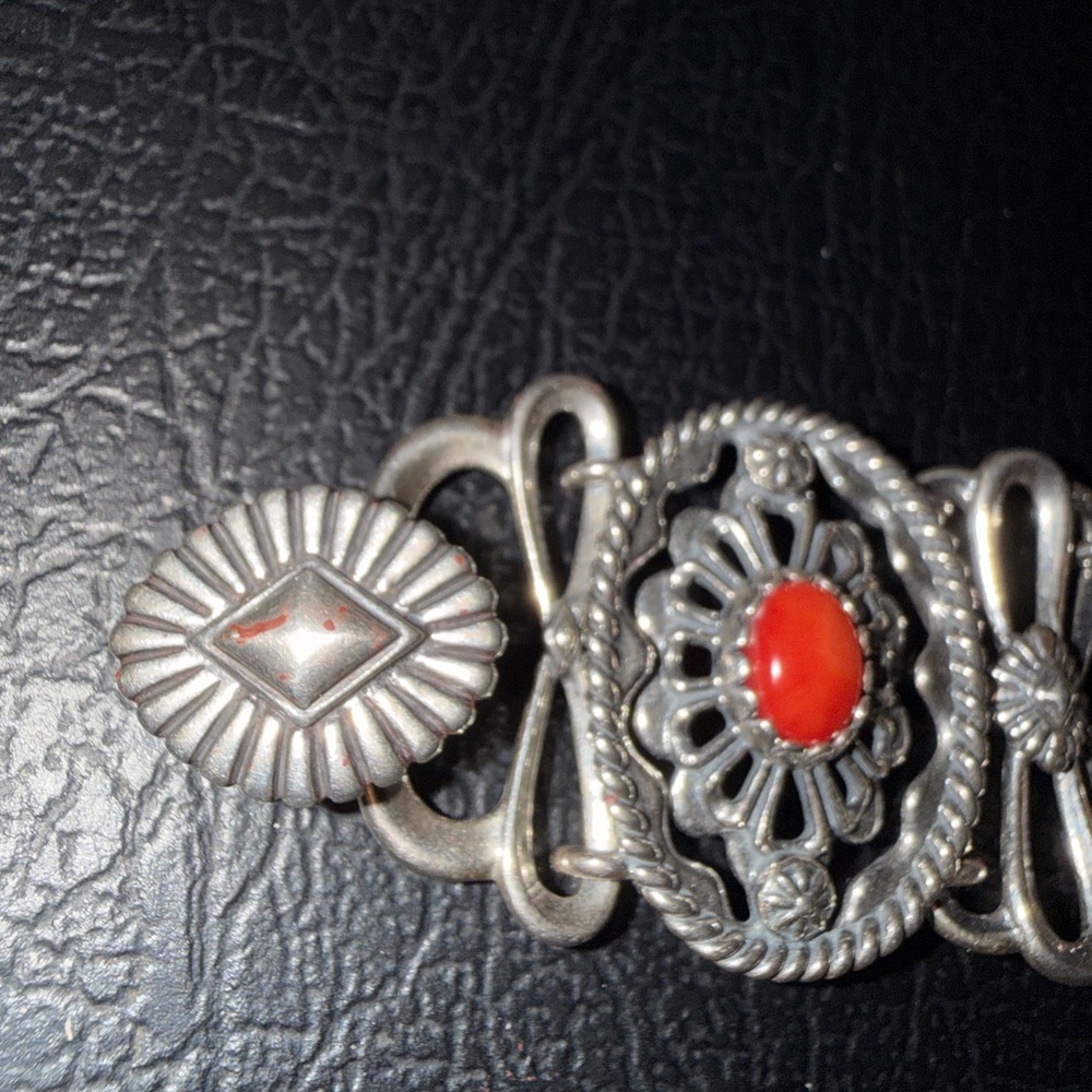 Silver and Red Coral filagree Bracelet Sterling Silver 925 - Picture 4 of 12